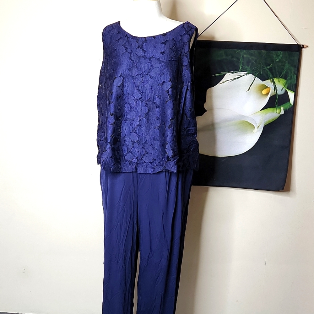 NWT Woman Within Lace Top Overlay Jumpsuit